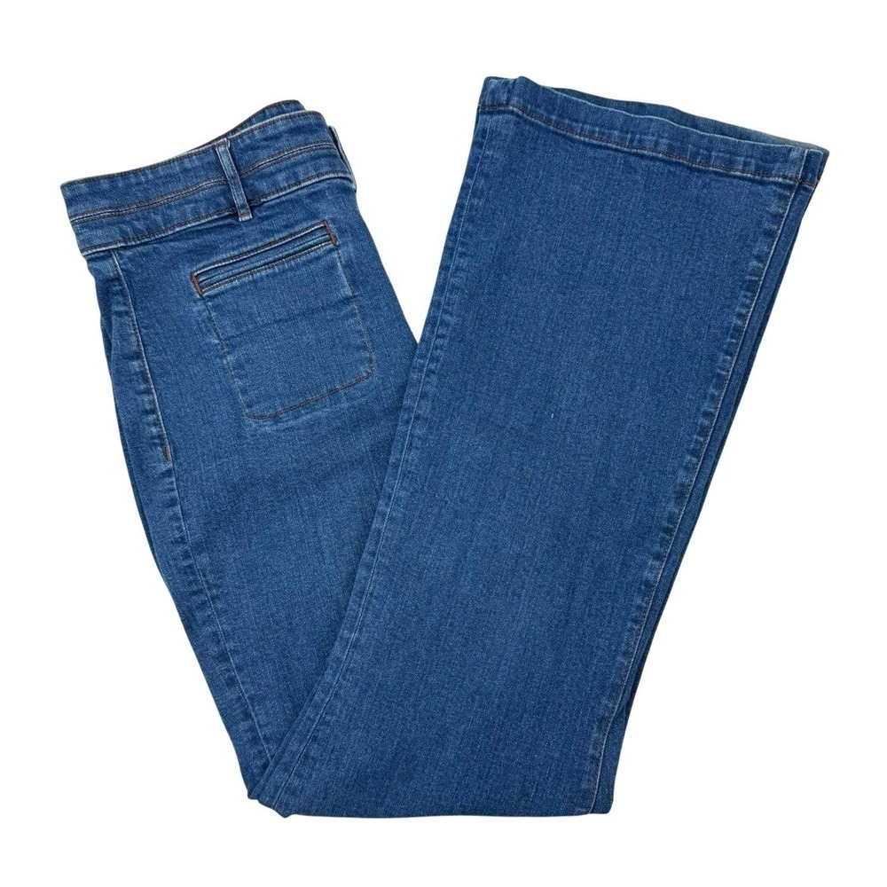 Loft Womens Size 32/14 The Slim Flare Jeans High Rise Denim Sailor Patch Pockets